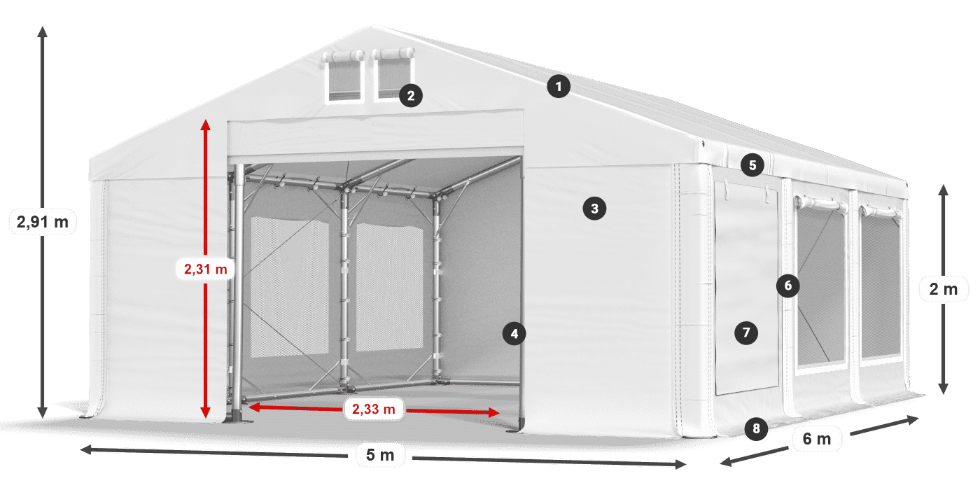 Tető: FR 620 PVC Falak: SD 500 PVC 2 m jelmagyarázat