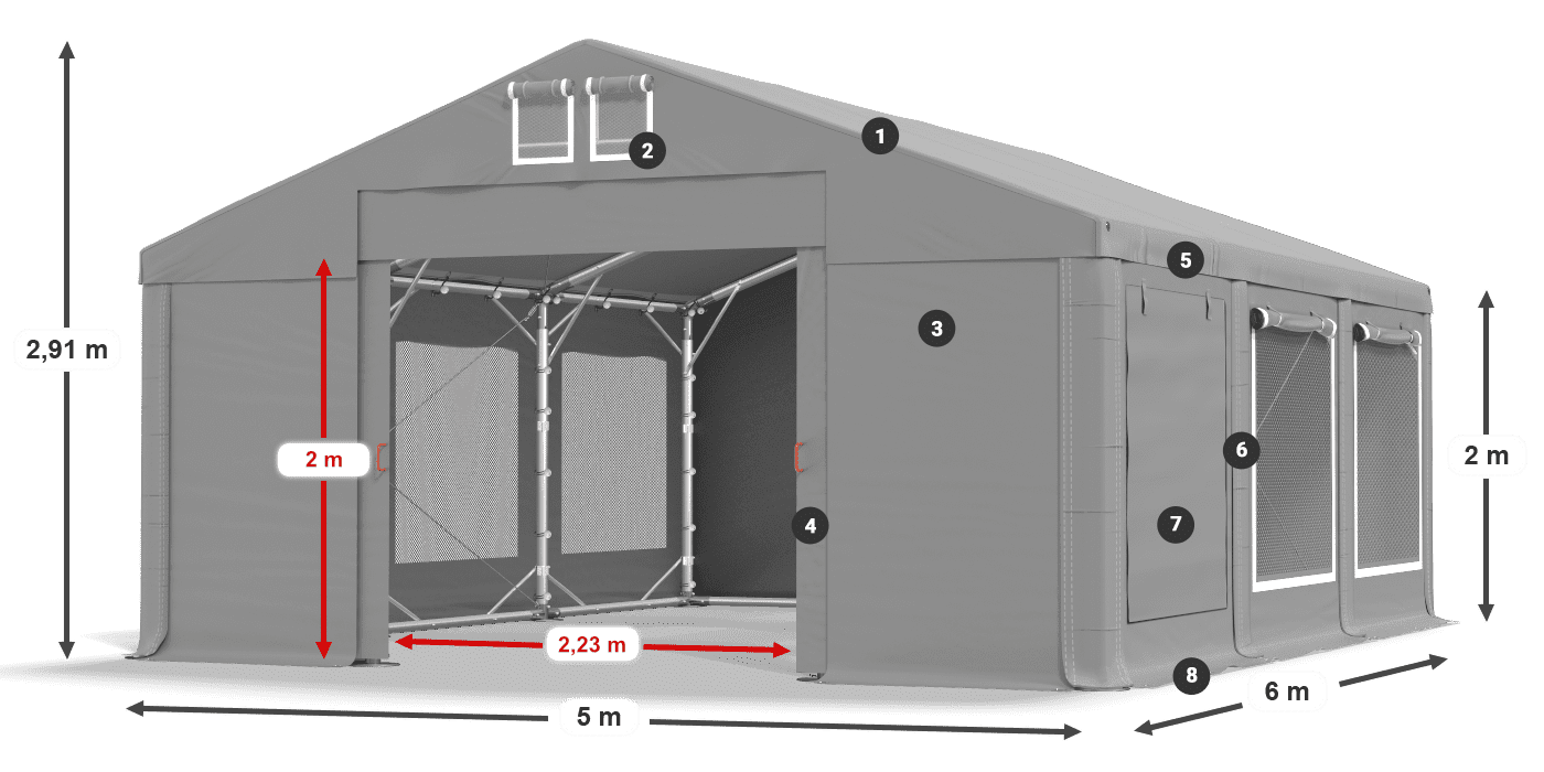 Tető: FR 620 PVC Falak: SD 500 PVC 2 m jelmagyarázat