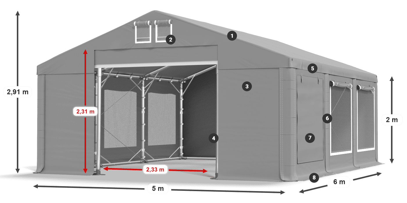 Tető: FR 620 PVC Falak: SD 500 PVC 2 m jelmagyarázat