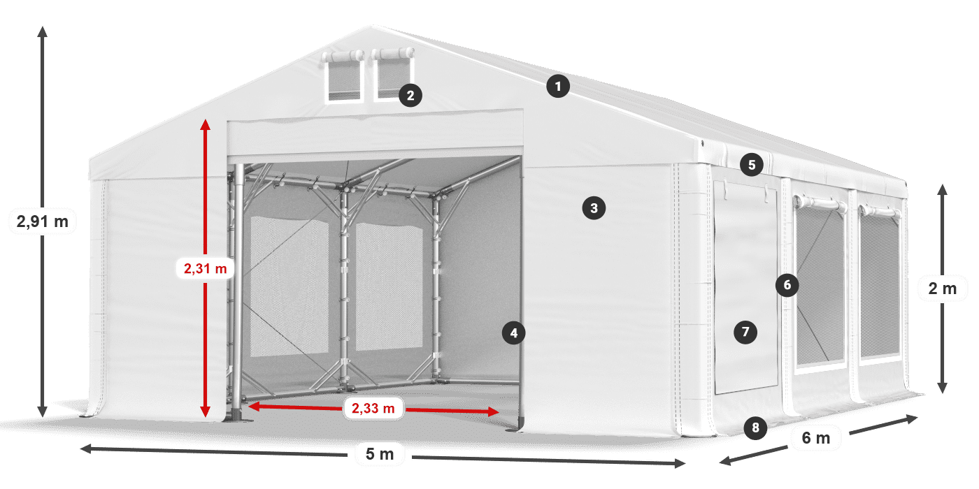 Tető: FR 620 PVC Falak: SD 500 PVC 2 m jelmagyarázat
