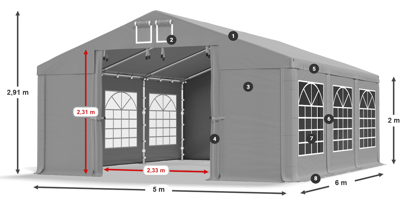 Tető: FR 620 PVC Falak: SD 500 PVC 2 m jelmagyarázat