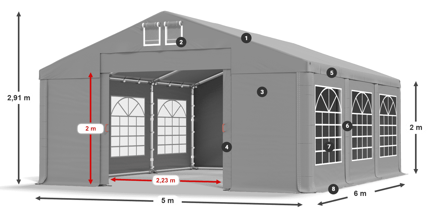 Tető: FR 620 PVC Falak: SD 500 PVC 2 m jelmagyarázat