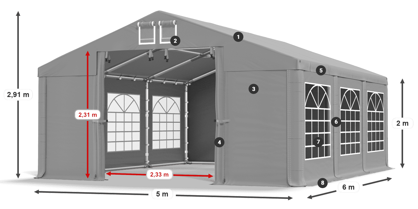 Tető: FR 620 PVC Falak: SD 500 PVC 2 m jelmagyarázat