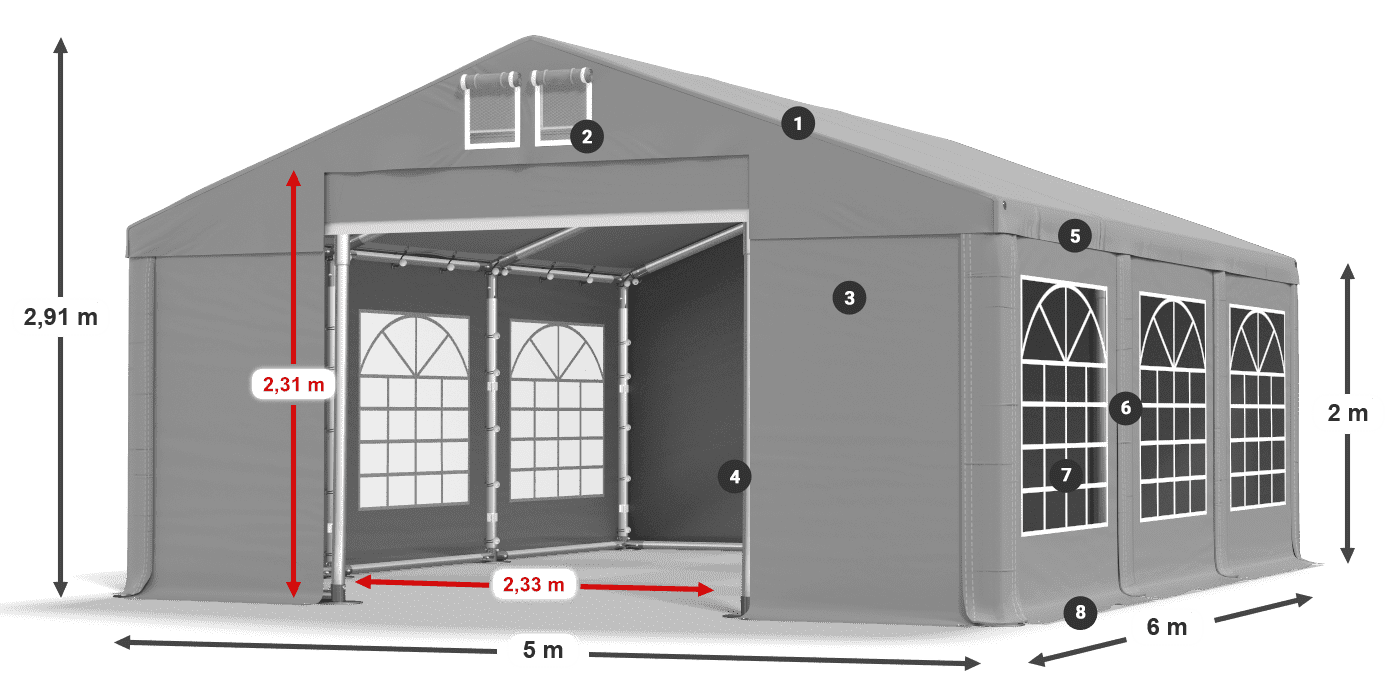 Tető: FR 620 PVC Falak: SD 500 PVC 2 m jelmagyarázat