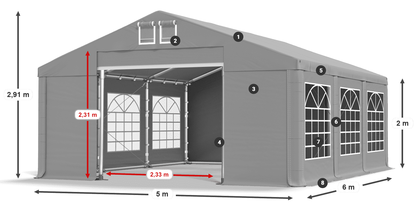 Tető: FR 620 PVC Falak: SD 500 PVC 2 m jelmagyarázat