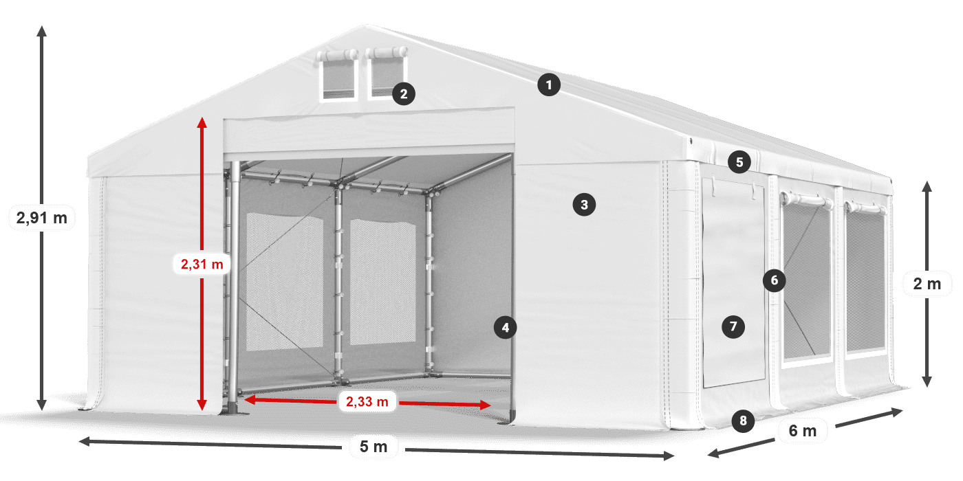 Tető: FR 620 PVC Falak: SD 500 PVC 2 m jelmagyarázat
