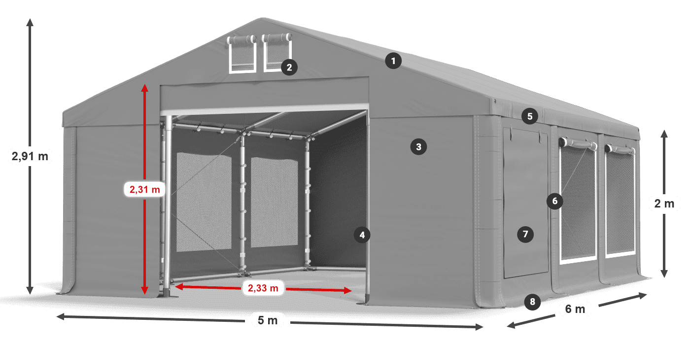 Tető: FR 620 PVC Falak: SD 500 PVC 2 m jelmagyarázat