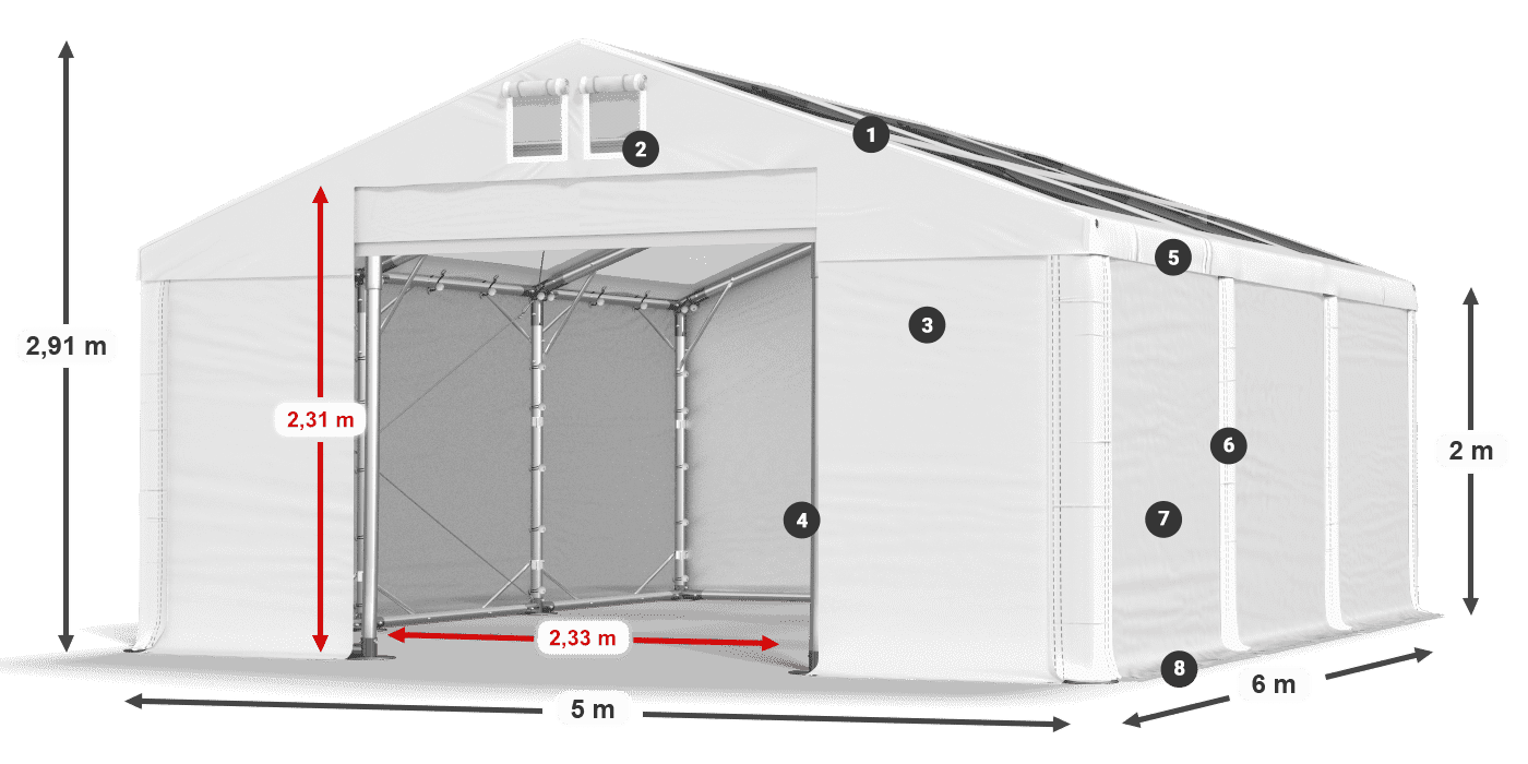 Tető: MS T 580 PVC Falak: FR 620 PVC 2 m jelmagyarázat