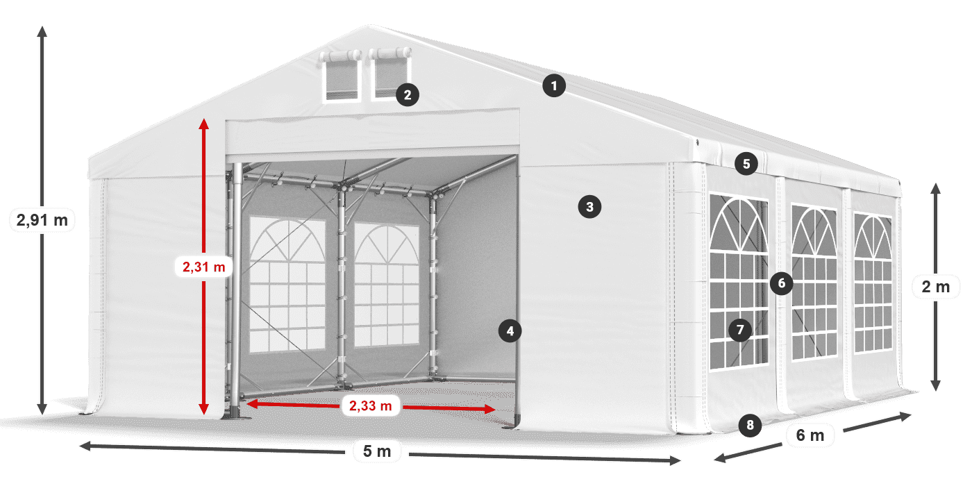Tető: MS 580 PVC Falak: FR 620 PVC 2 m jelmagyarázat