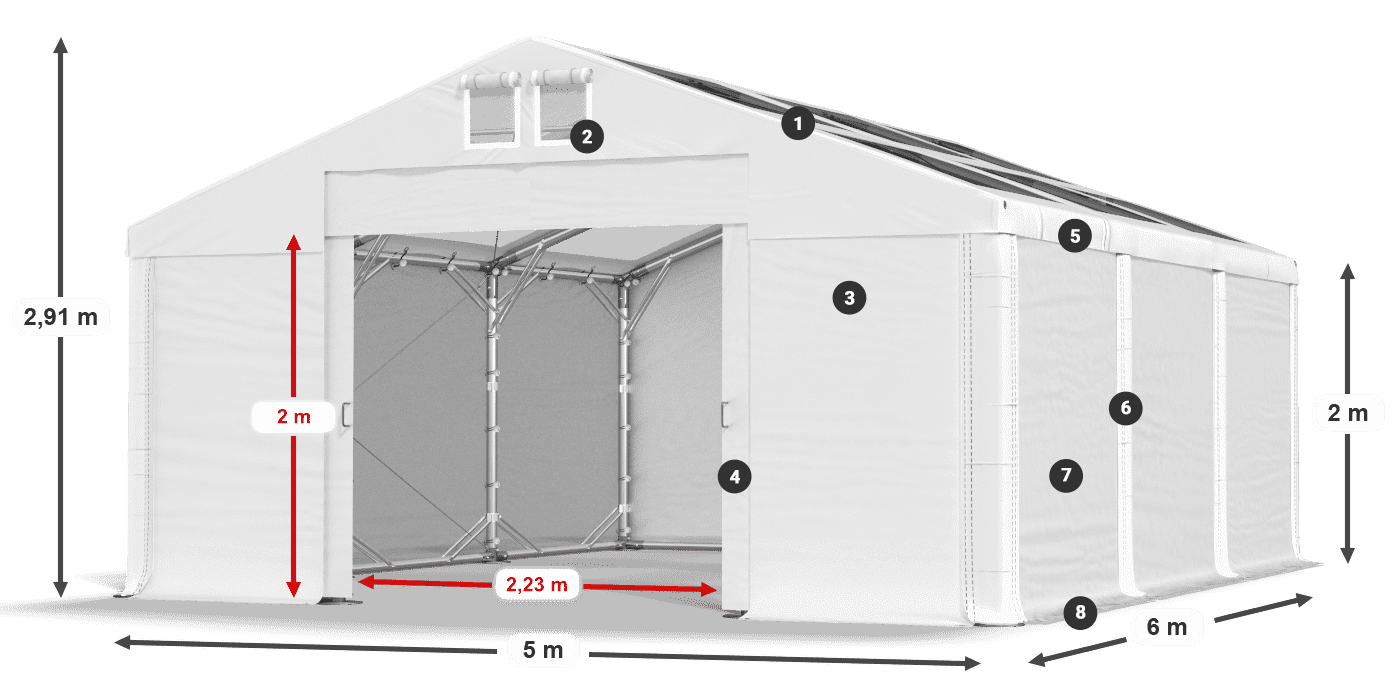 Tető: MS T 580 PVC Falak: FR 620 PVC 2 m jelmagyarázat
