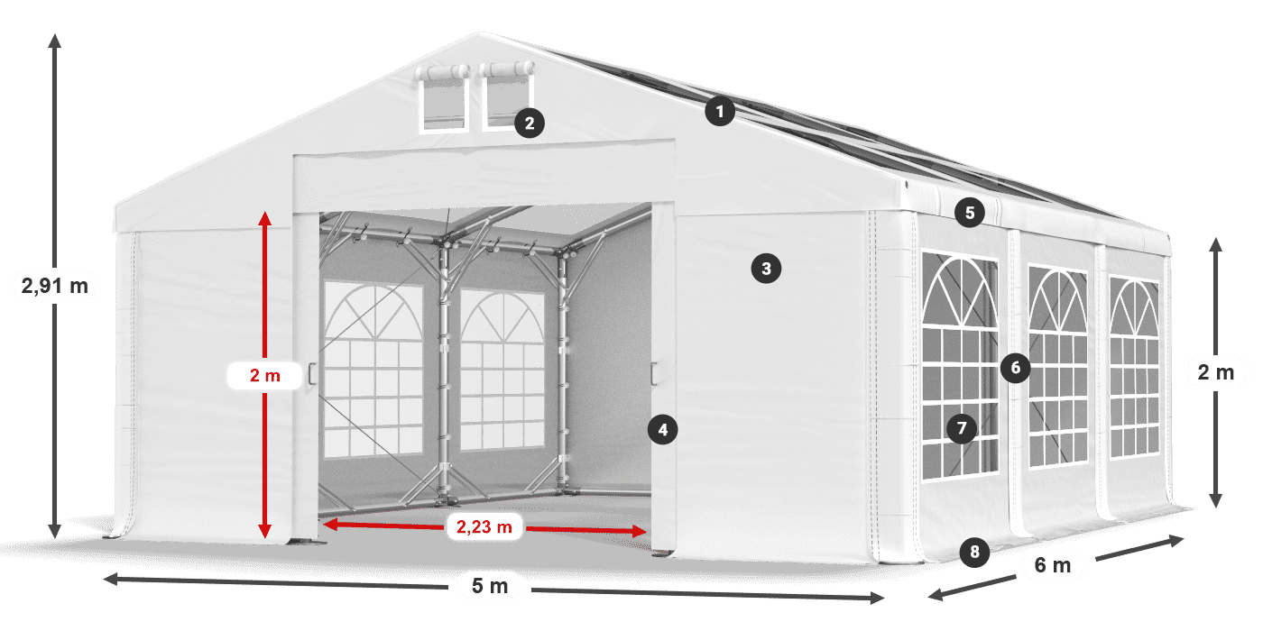 Tető: MS T 580 PVC Falak: FR 620 PVC 2 m jelmagyarázat