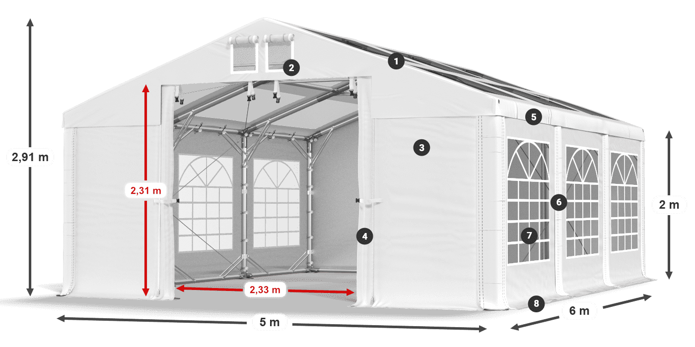 Tető: MS T 580 PVC Falak: FR 620 PVC 2 m jelmagyarázat