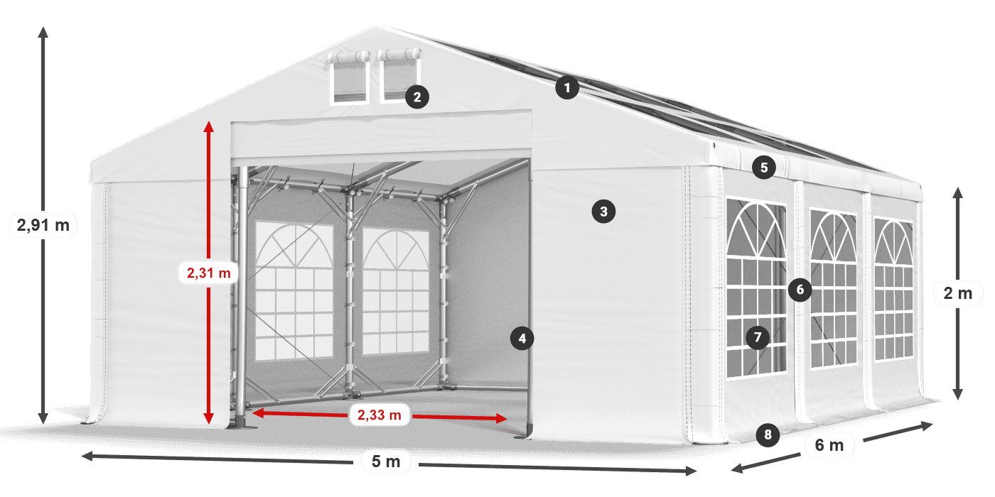 Tető: MS T 580 PVC Falak: FR 620 PVC 2 m jelmagyarázat