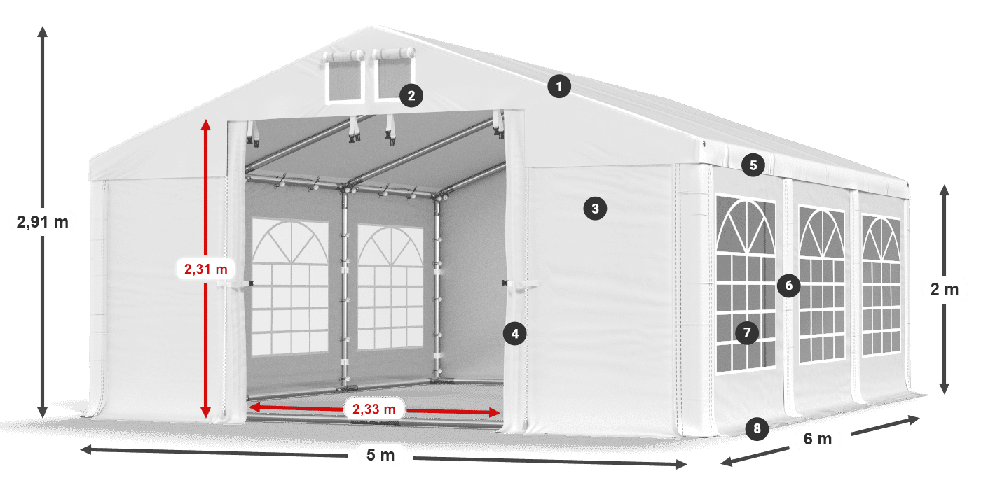 Tető: MS 580 PVC Falak: FR 620 PVC 2 m jelmagyarázat