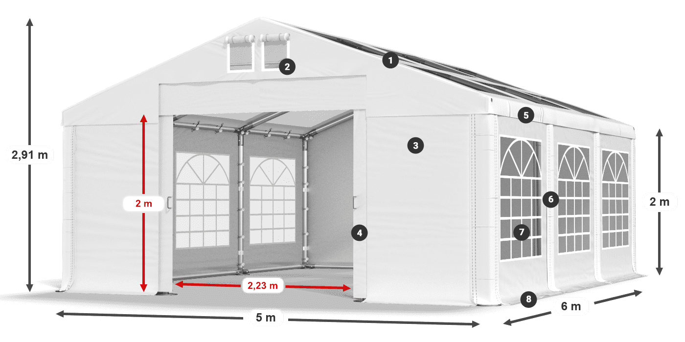 Tető: MS T 580 PVC Falak: FR 620 PVC 2 m jelmagyarázat
