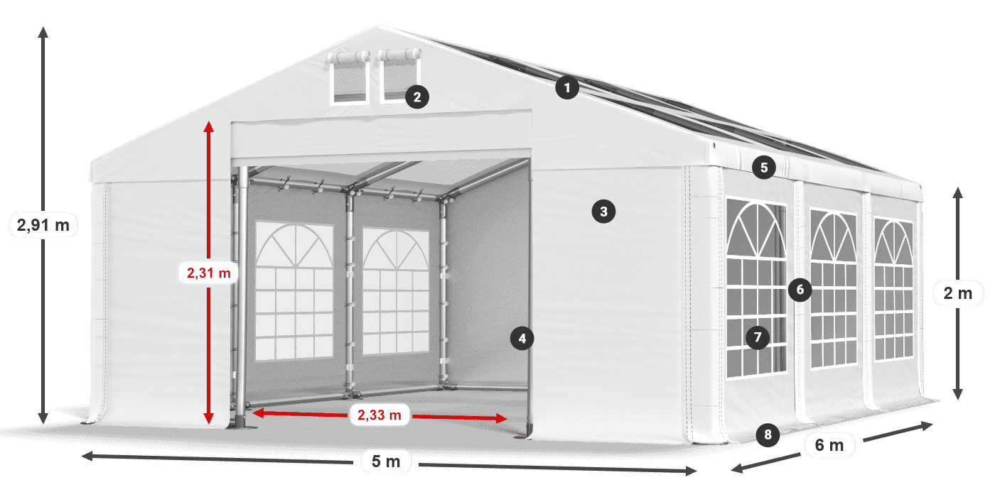 Tető: MS T 580 PVC Falak: FR 620 PVC 2 m jelmagyarázat
