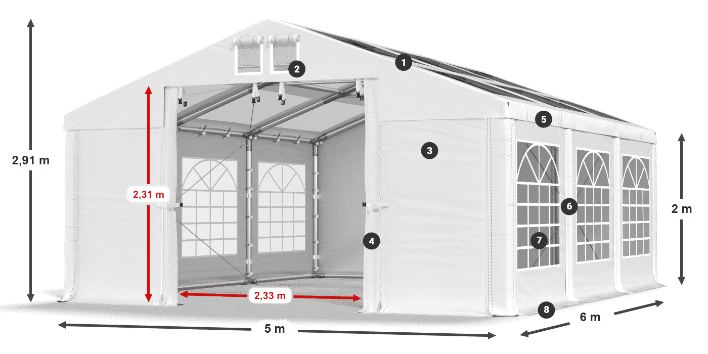 Tető: MS T 580 PVC Falak: FR 620 PVC 2 m jelmagyarázat