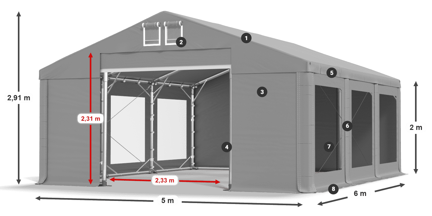 Tető: MS 580 PVC Falak: MS 580 PVC 2 m jelmagyarázat