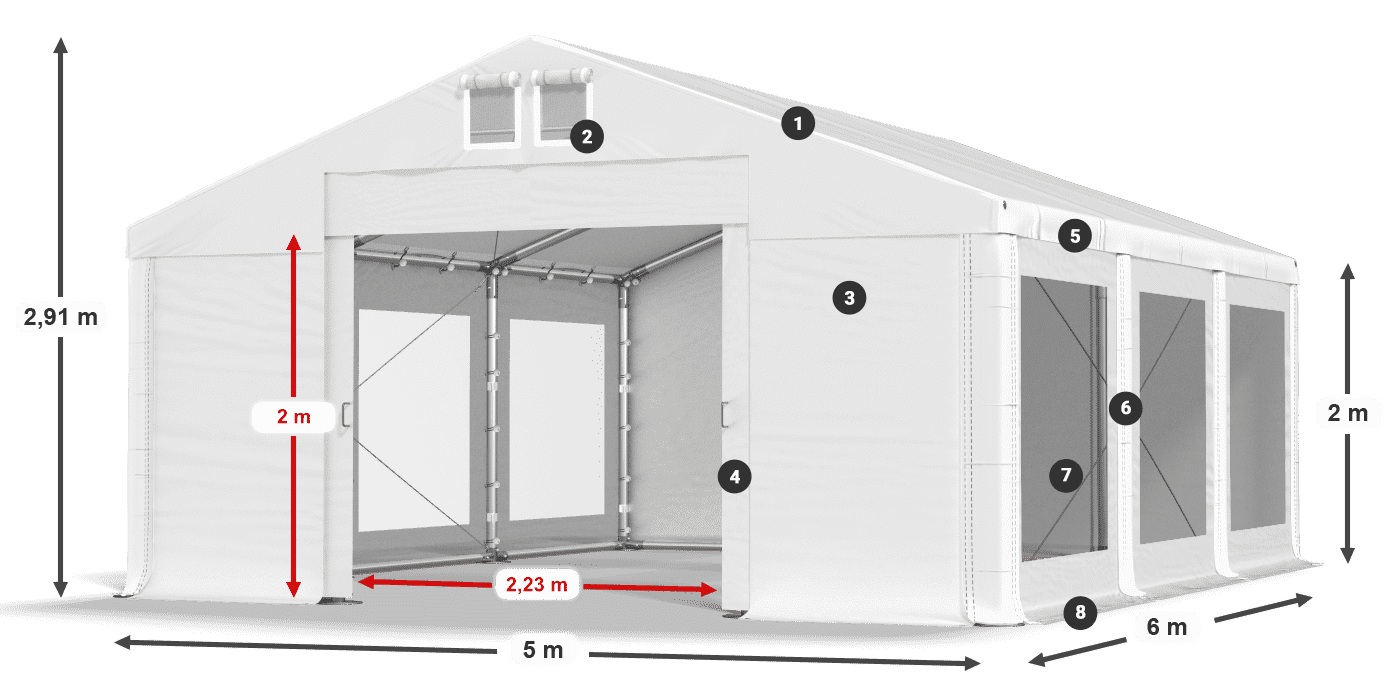 Tető: MS 580 PVC Falak: MS 580 PVC 2 m jelmagyarázat