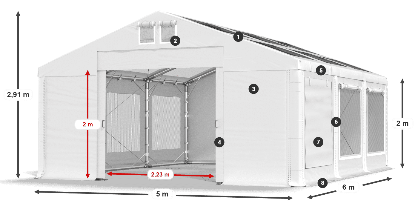 Tető: MS T 580 PVC Falak: SDM 500 PVC 2 m jelmagyarázat