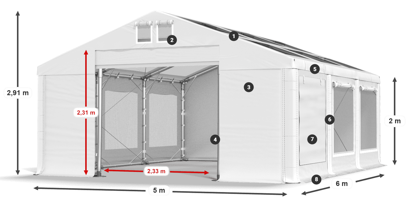 Tető: MS T 580 PVC Falak: SDM 500 PVC 2 m jelmagyarázat