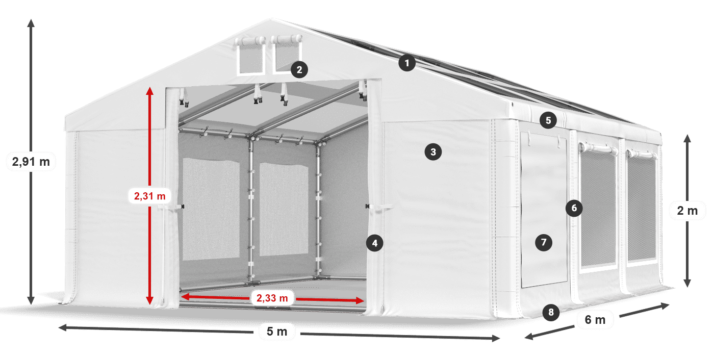 Tető: MS T 580 PVC Falak: SDM 500 PVC 2 m jelmagyarázat