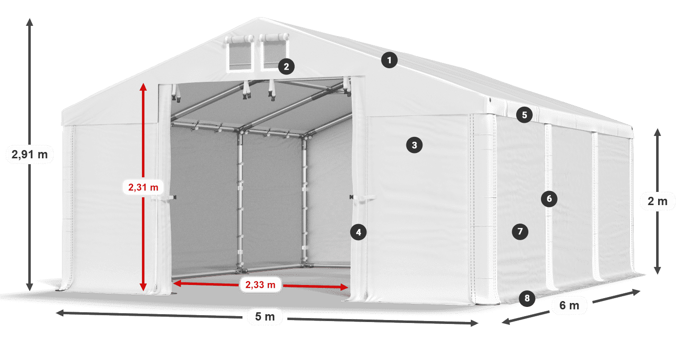 Tető: MS 580 PVC Falak: SD 500 PVC 2 m jelmagyarázat