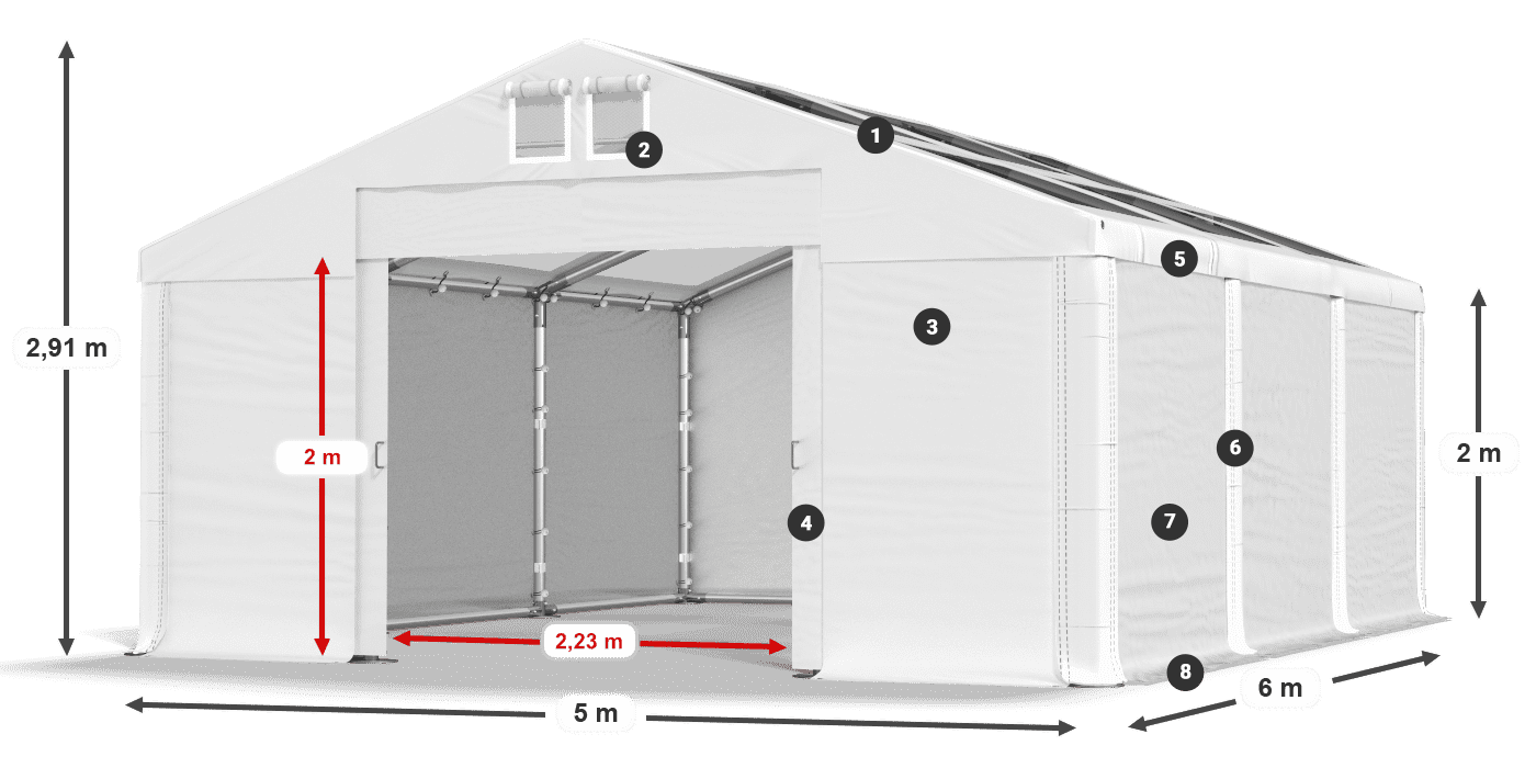 Tető: MS T 580 PVC Falak: SD 500 PVC 2 m jelmagyarázat