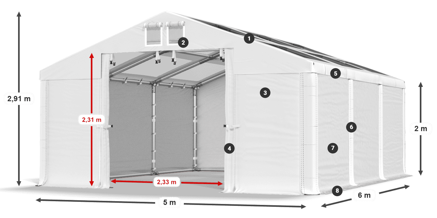 Tető: MS T 580 PVC Falak: SD 500 PVC 2 m jelmagyarázat