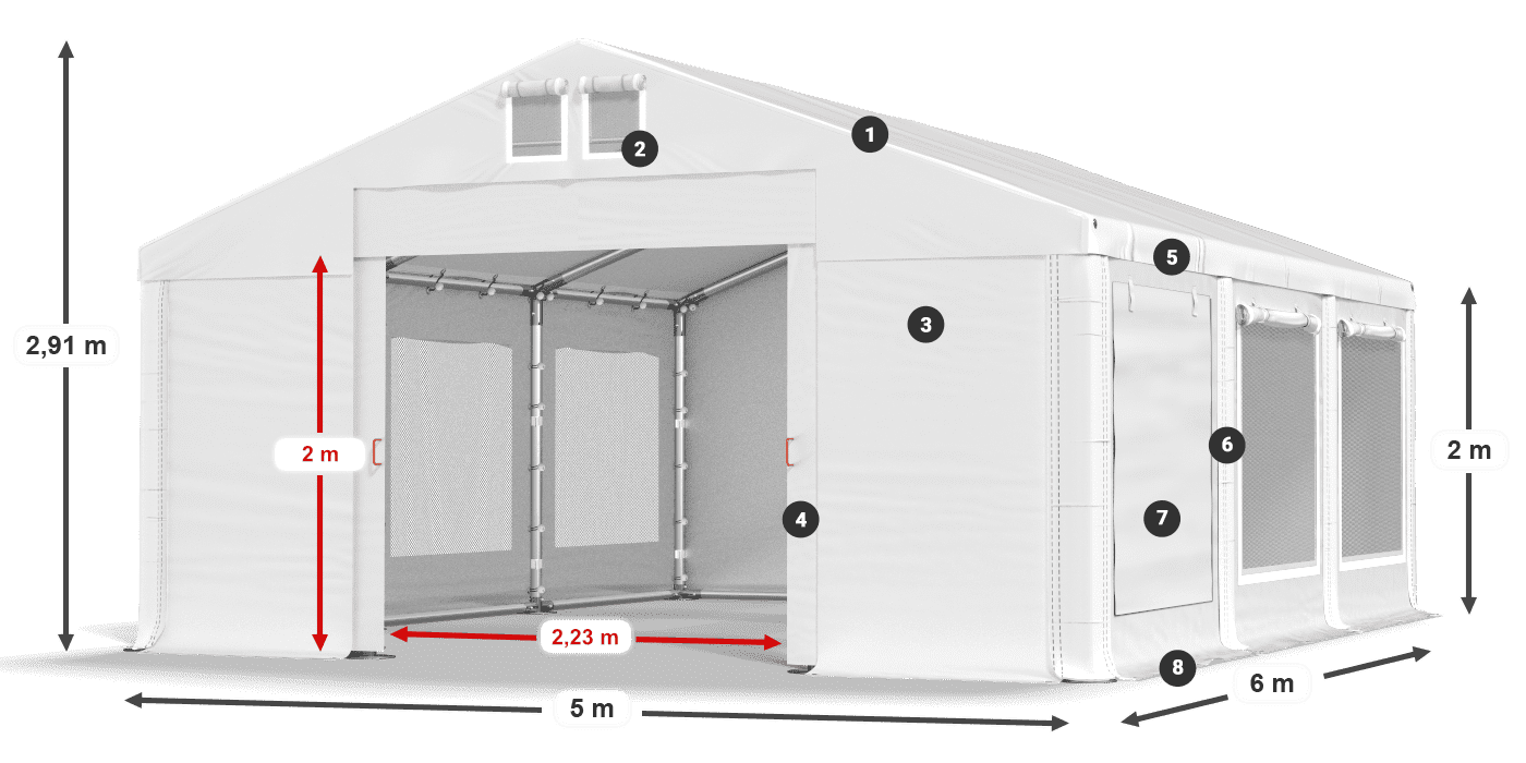 Tető: MS 580 PVC Falak: SD M 500 PVC 2 m jelmagyarázat