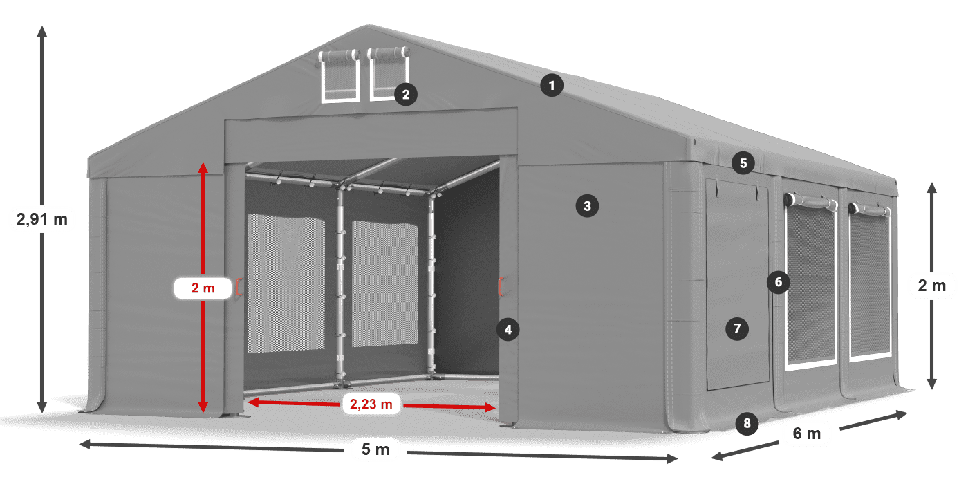 Tető: MS 580 PVC Falak: SD M 500 PVC 2 m jelmagyarázat