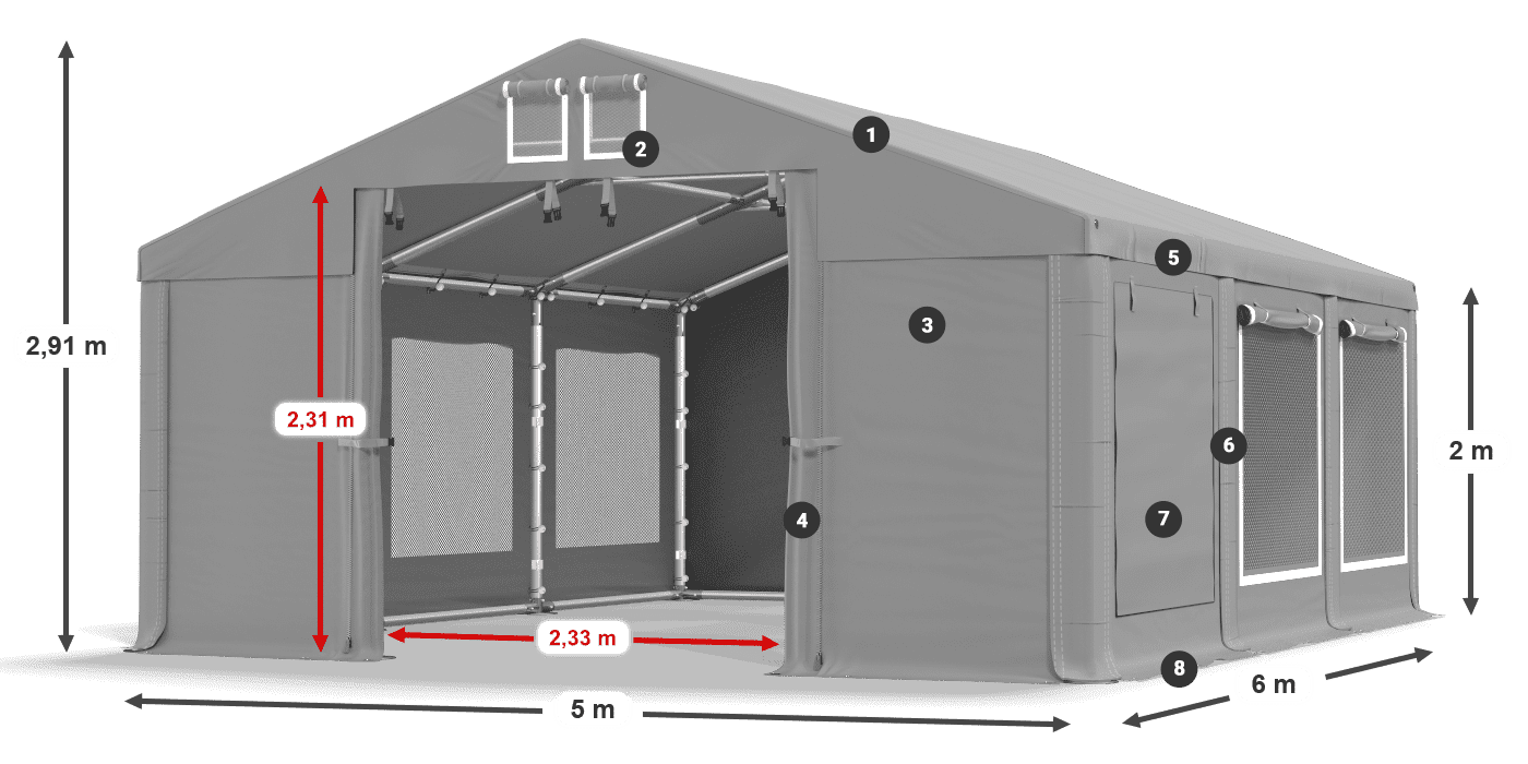 Tető: MS 580 PVC Falak: SD M 500 PVC 2 m jelmagyarázat