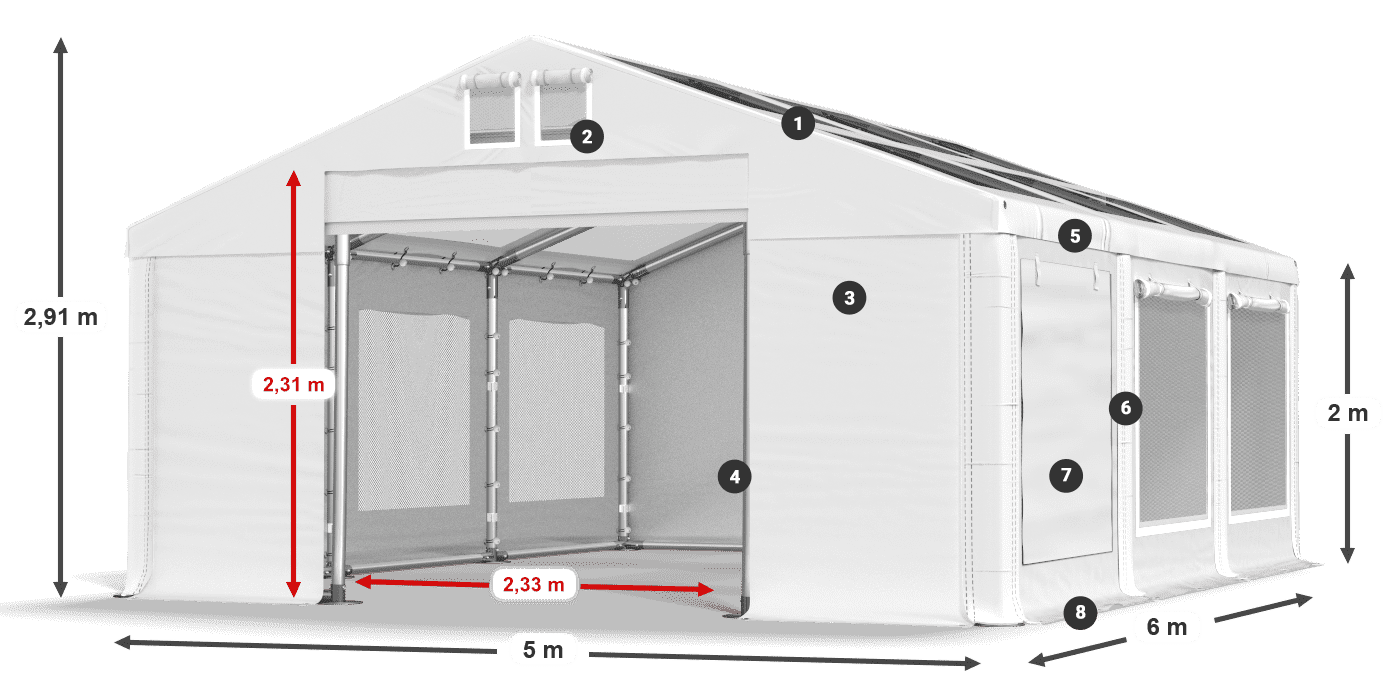Tető: MS T 580 PVC Falak: SDM 500 PVC 2 m jelmagyarázat