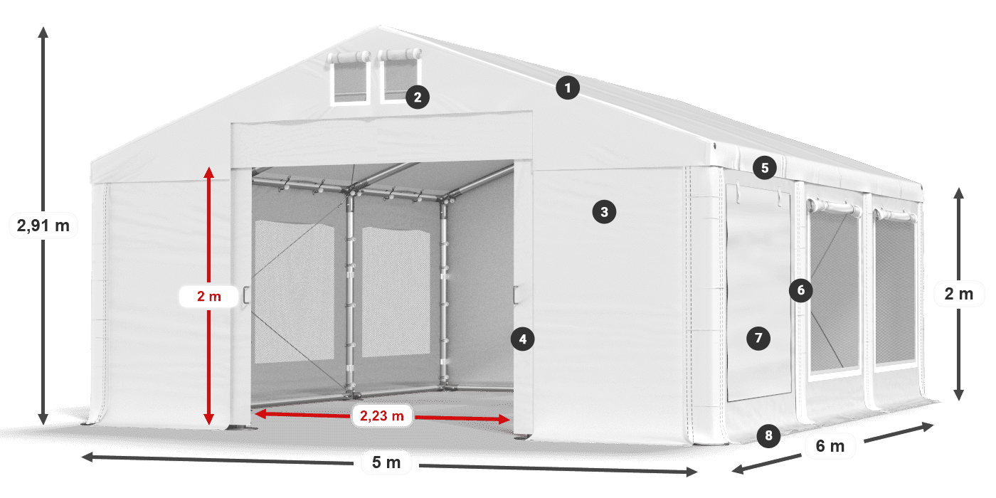 Tető: MS 580 PVC Falak: SD M 500 PVC 2 m jelmagyarázat