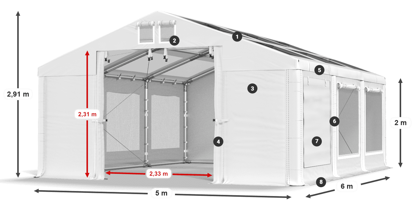 Tető: MS T 580 PVC Falak: SDM 500 PVC 2 m jelmagyarázat