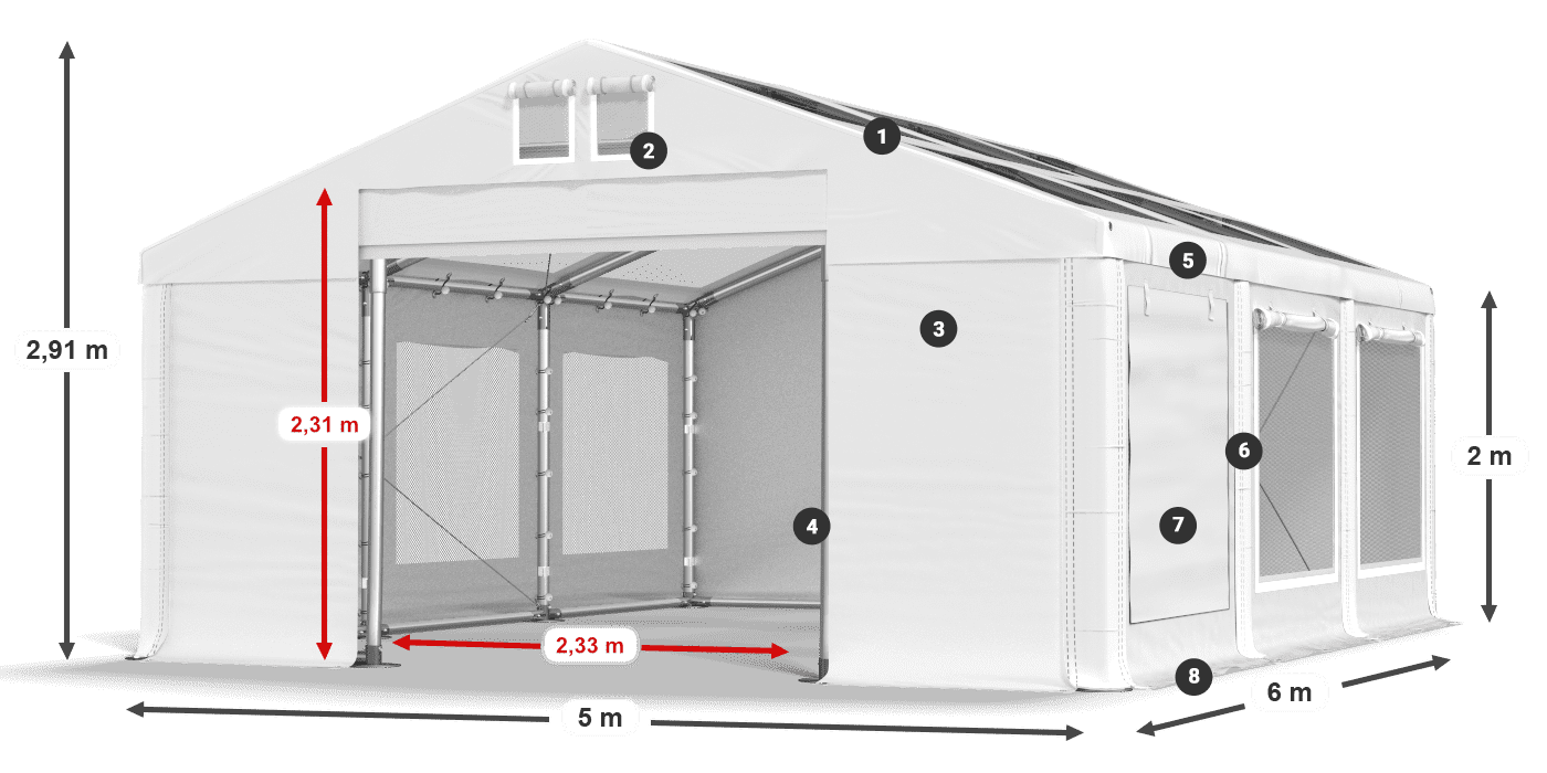 Tető: MS T 580 PVC Falak: SDM 500 PVC 2 m jelmagyarázat
