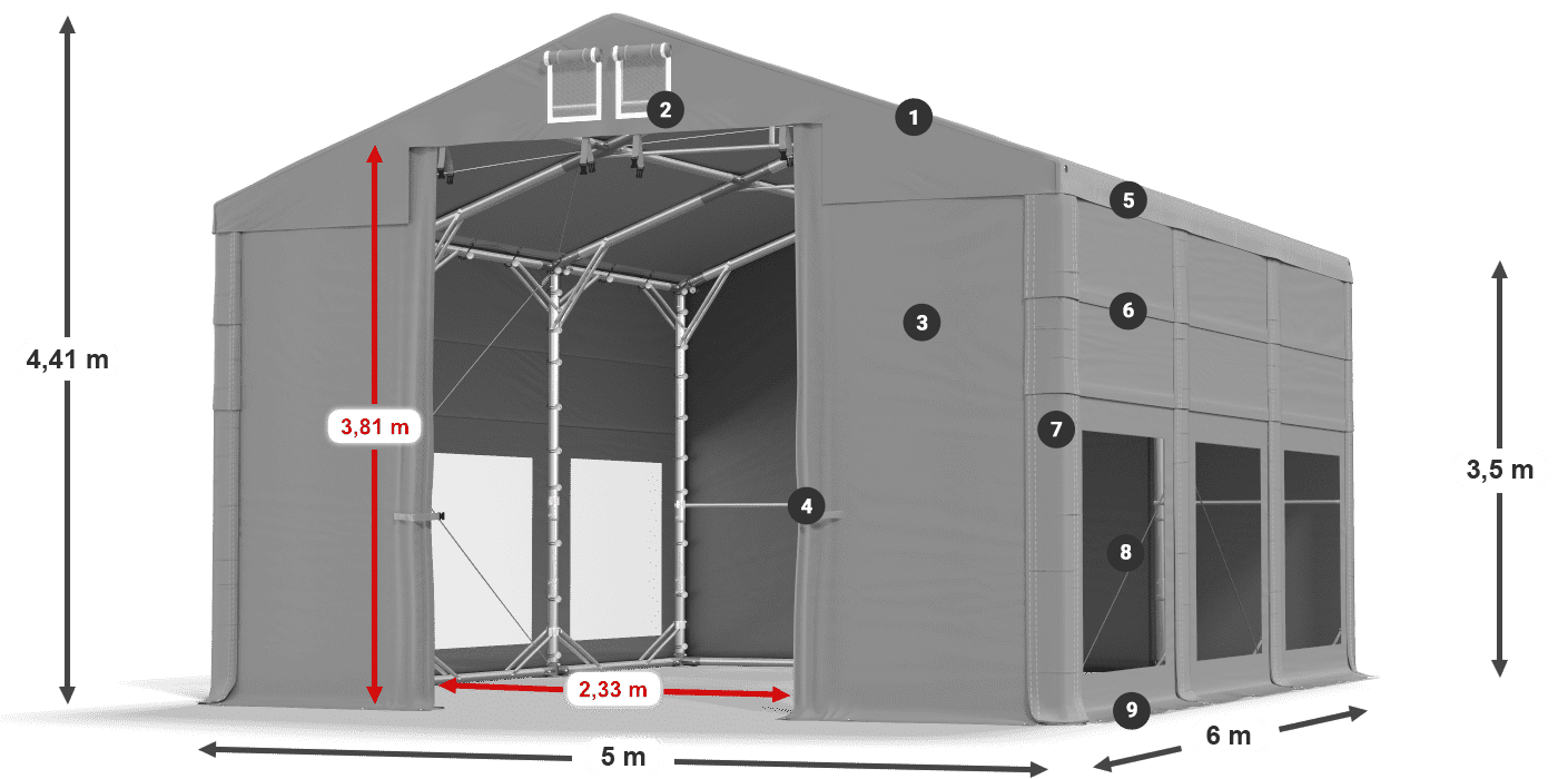 Tető: FR 620 PVC Falak: MS 580 PVC 3,5 m jelmagyarázat