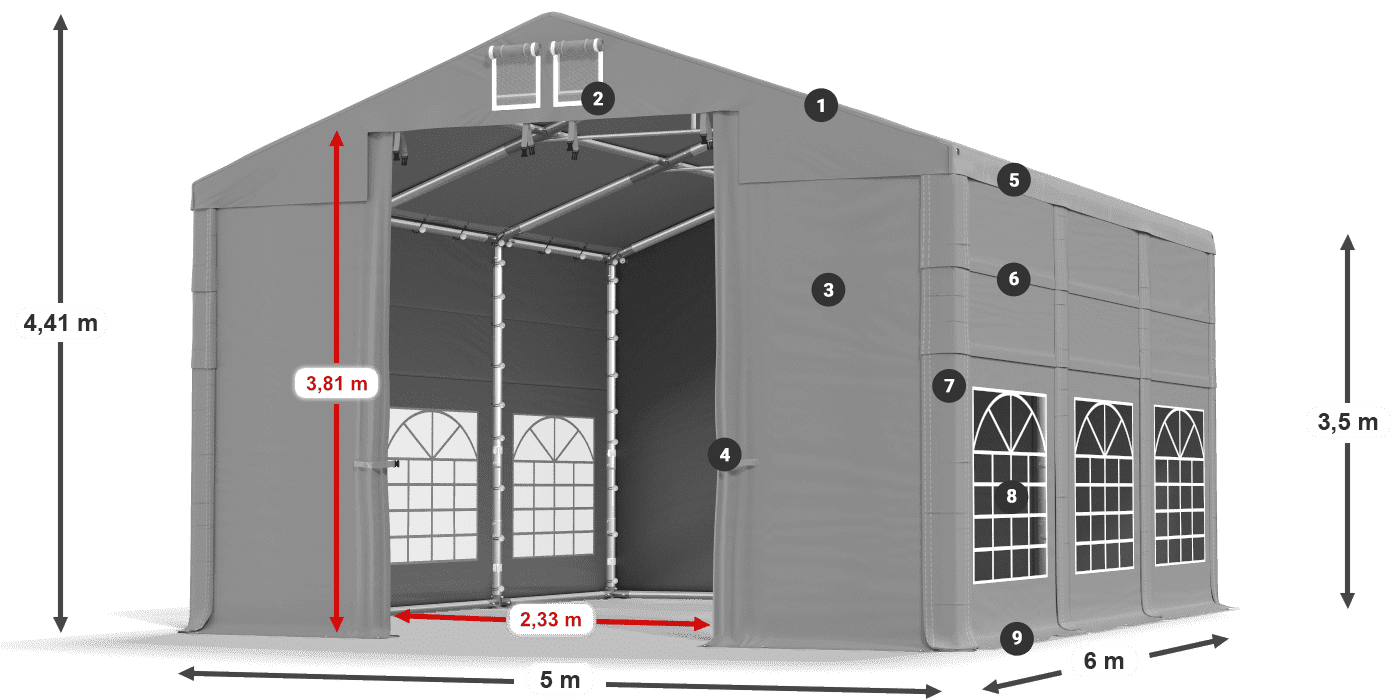 Tető: FR 620 PVC Falak: SD 500 PVC 3,5 m jelmagyarázat