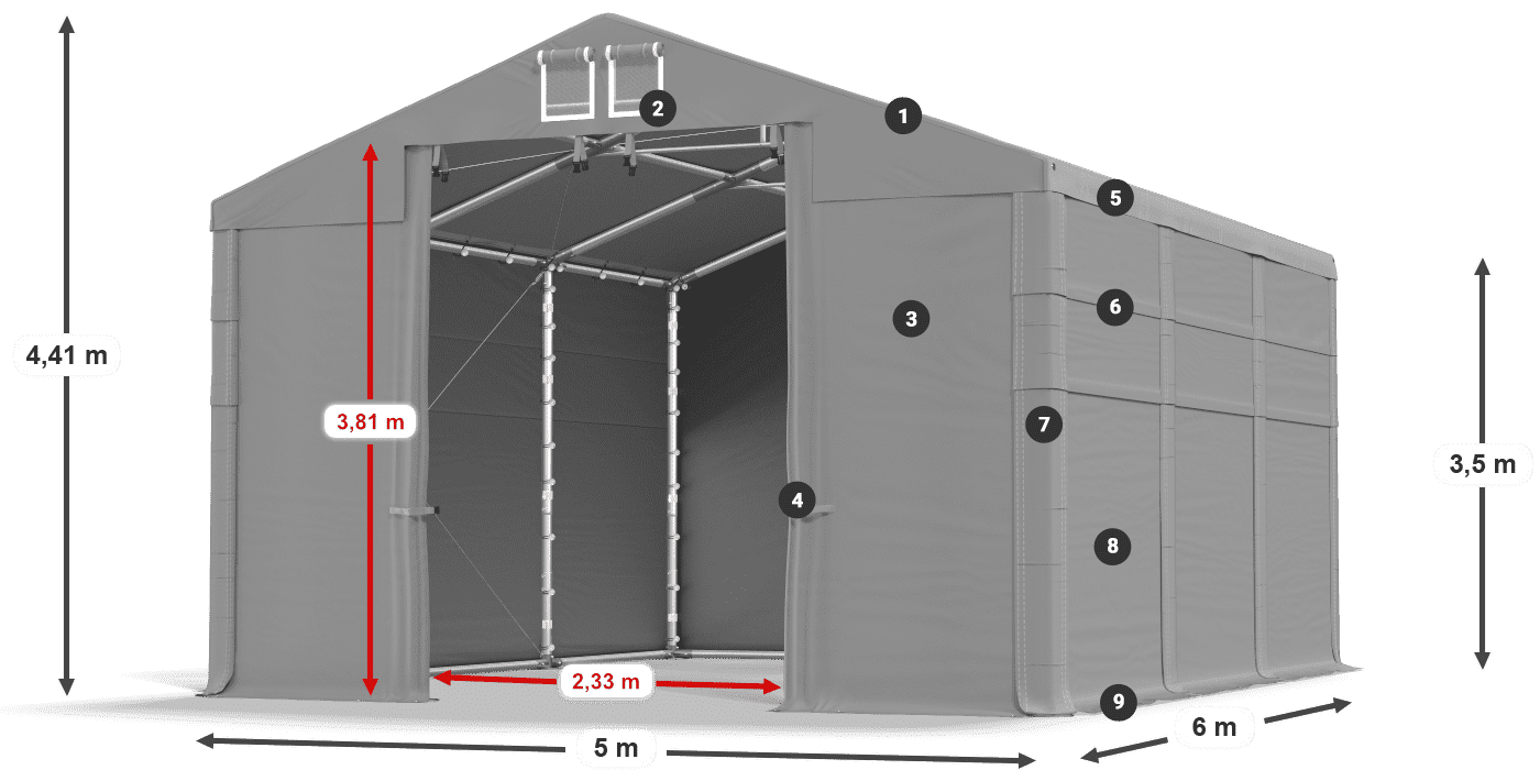 Tető: FR 620 PVC Falak: SD 500 PVC 3,5 m jelmagyarázat