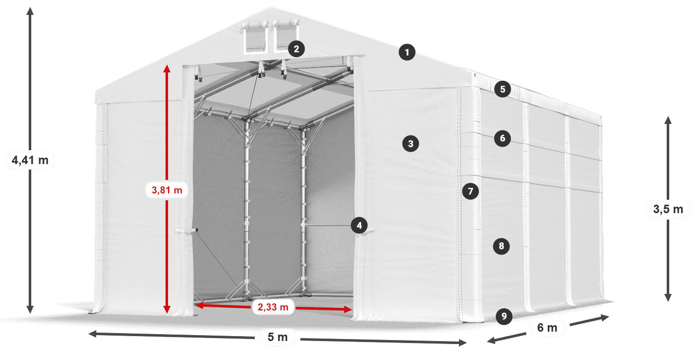 Tető: MS T 580 PVC Falak: SD 500 PVC 3,5 m jelmagyarázat