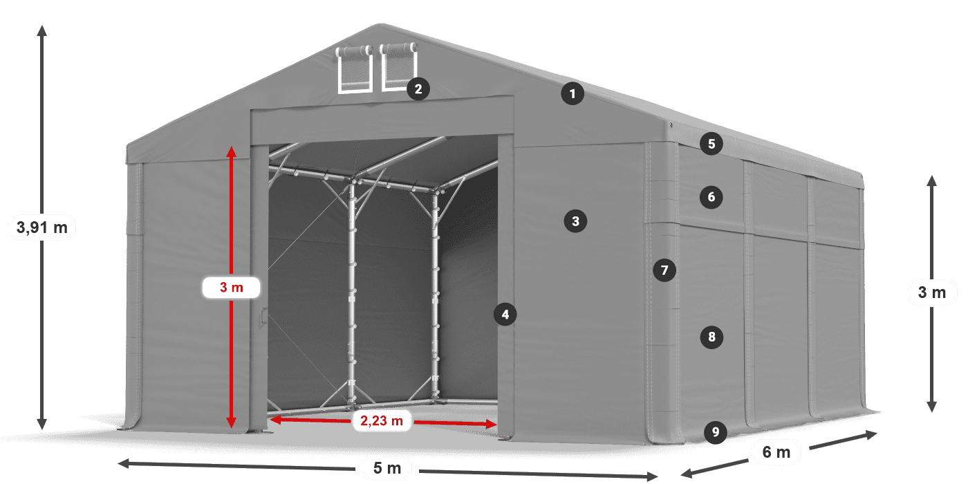 Tető: FR 620 PVC Falak: MS 580 PVC 3 m jelmagyarázat