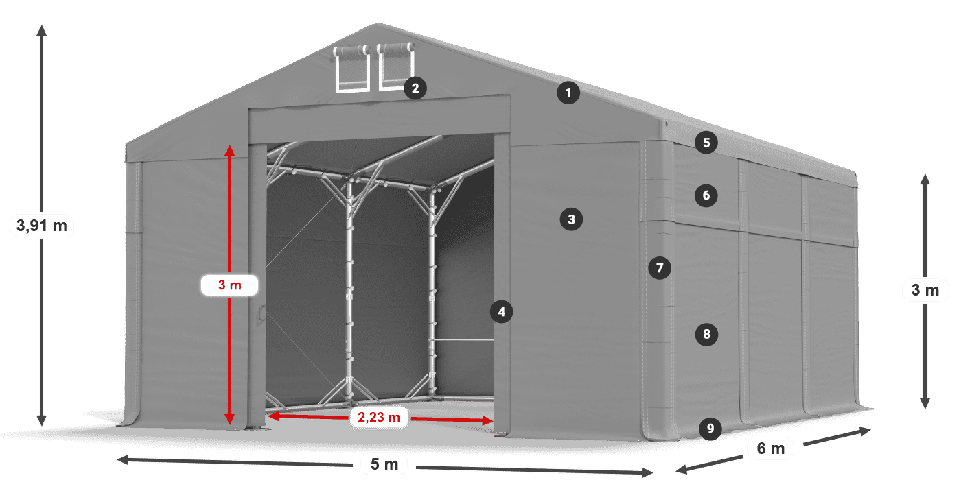 Tető: FR 620 PVC Falak: MS 580 PVC 3 m jelmagyarázat