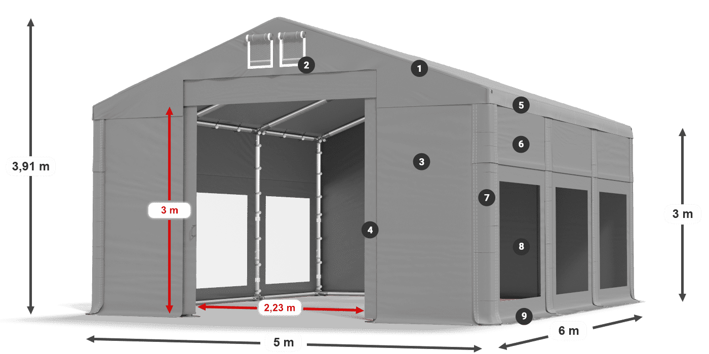 Tető: FR 620 PVC Falak: MS 580 PVC 3 m jelmagyarázat
