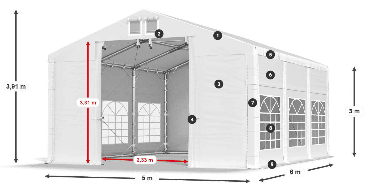 Tető: FR 620 PVC Falak: SD 500 PVC 3 m jelmagyarázat