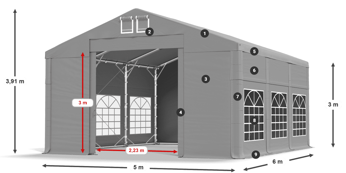 Tető: FR 620 PVC Falak: SD 500 PVC 3 m jelmagyarázat