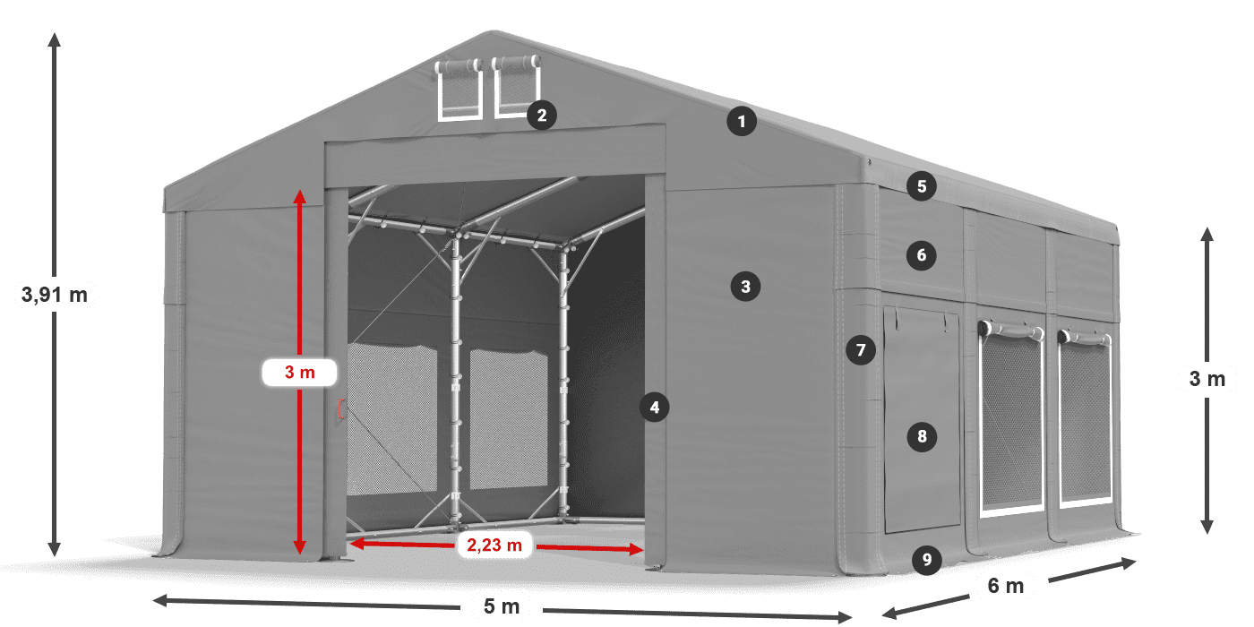 Tető: FR 620 PVC Falak: SD 500 PVC 3 m jelmagyarázat