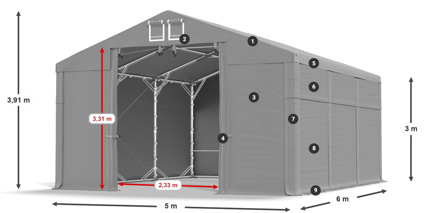 Tető: FR 620 PVC Falak: SD 500 PVC 3 m jelmagyarázat