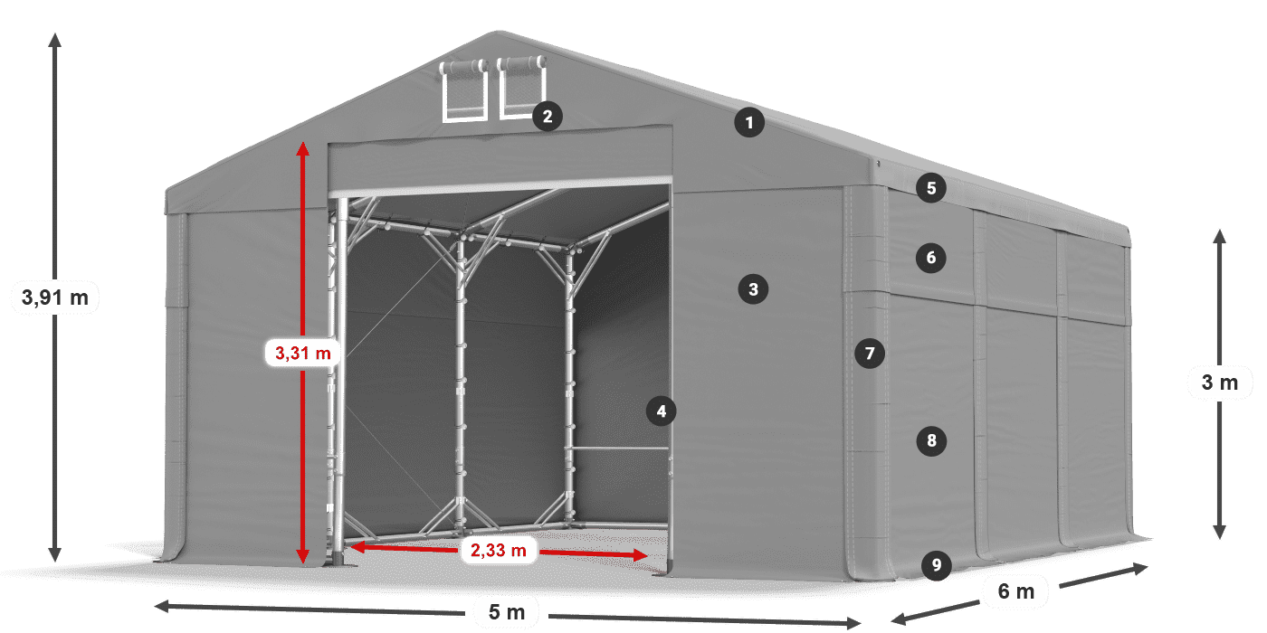 Tető: FR 620 PVC Falak: SD 500 PVC 3 m jelmagyarázat