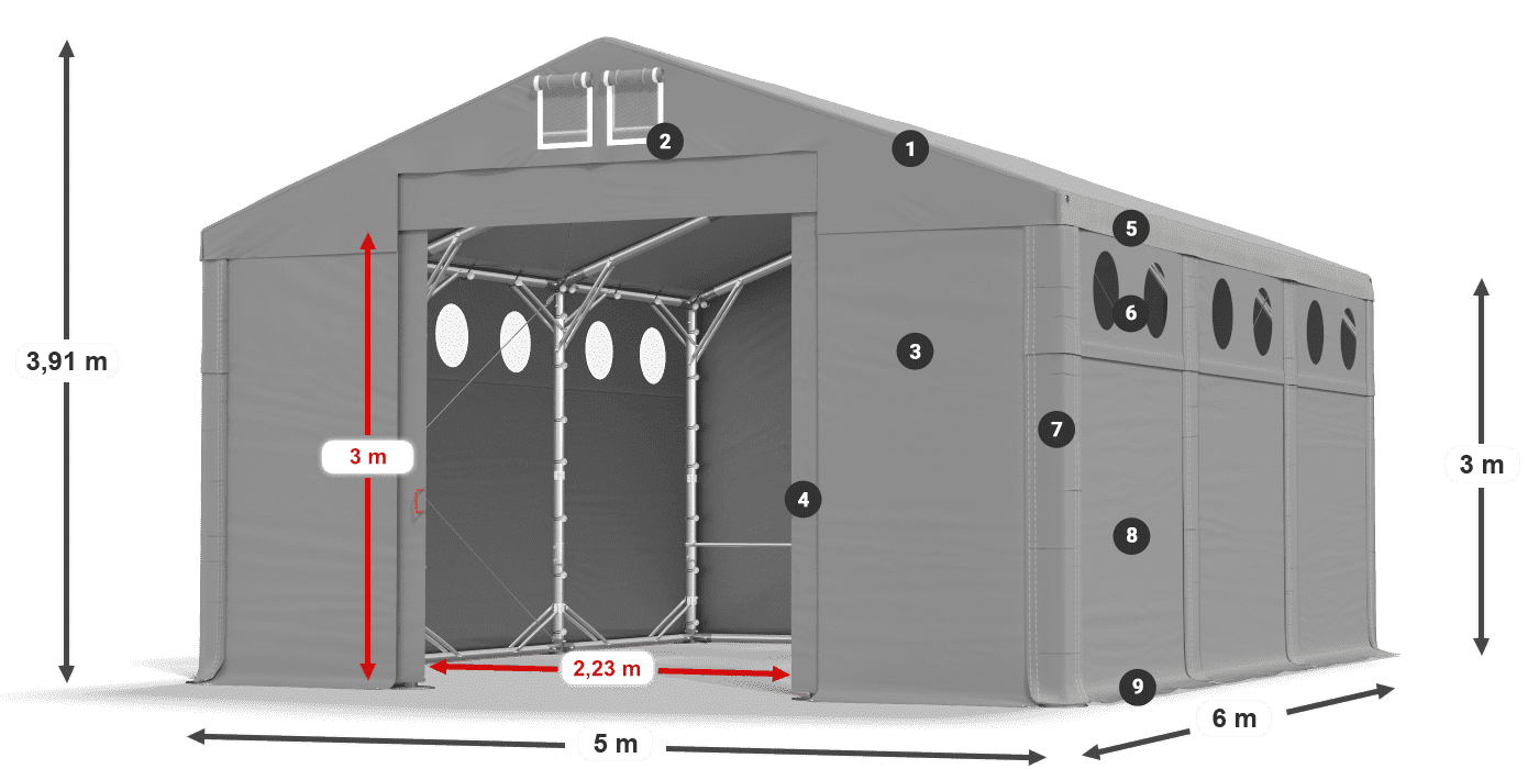 Tető: FR 620 PVC Falak: SD O 500 PVC 3 m jelmagyarázat