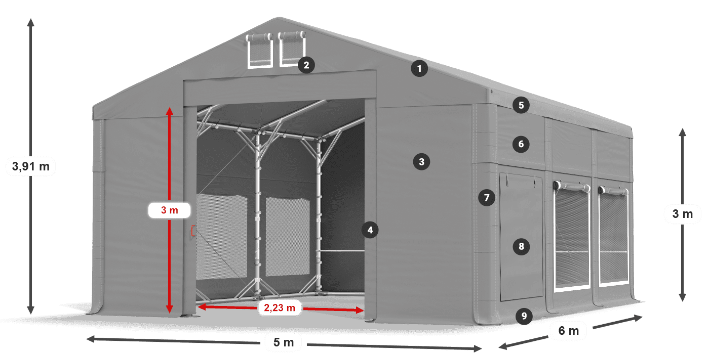 Tető: FR 620 PVC Falak: SD 500 PVC 3 m jelmagyarázat